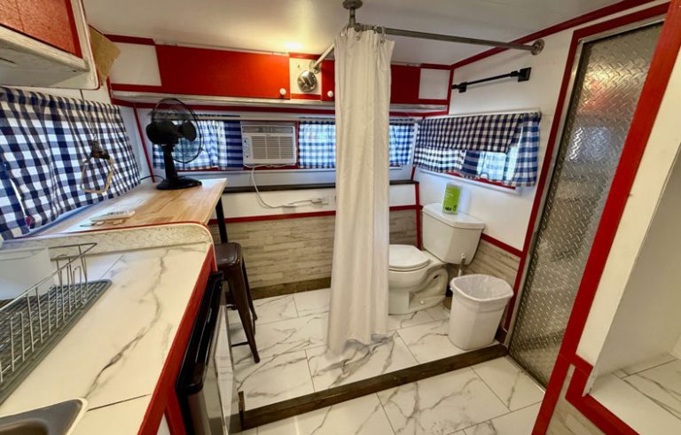 Water closet and small table