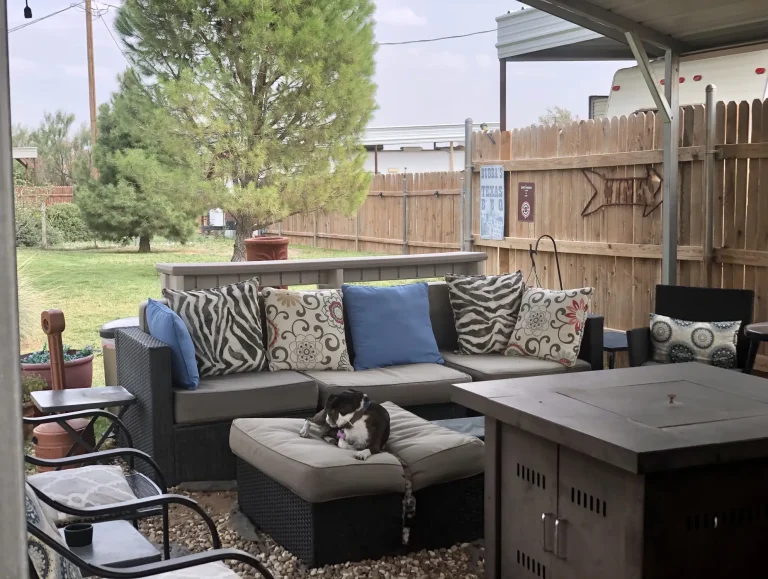 couch under shade awning